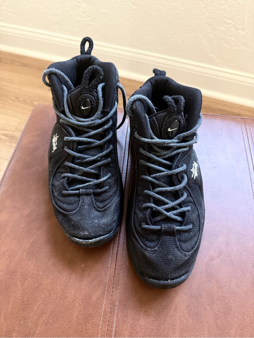 Stussy x Nike Air Penny 2 Black Canvas High Top Sneakers Mens Size 8 DQ5674-001 - Picture 5 of 8